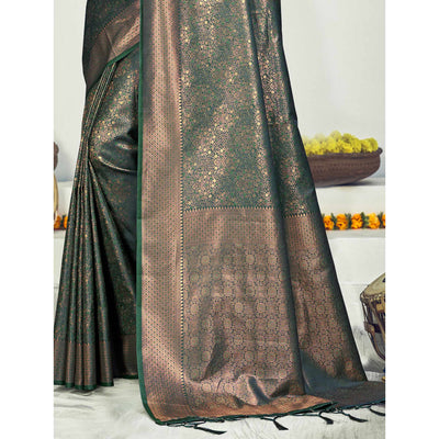 green-floral-woven-banarasi-silk-saree-with-tassels-10