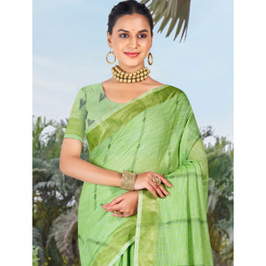 green-woven-cotton-blend-saree-with-tassels-2