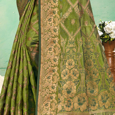 Mehendi Green Floral Woven Cotton Silk Saree