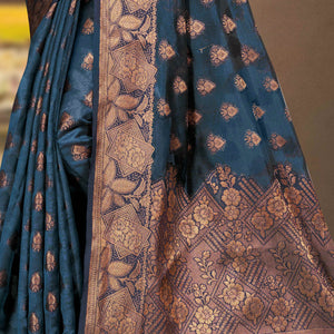 Bluyish Grey Floral Woven Cotton Silk Saree