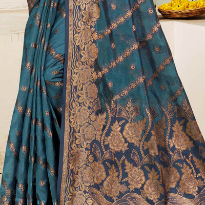 Bluyish Grey Floral Woven Cotton Silk Saree