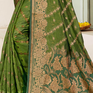 Mehendi Green Floral Woven Cotton Silk Saree