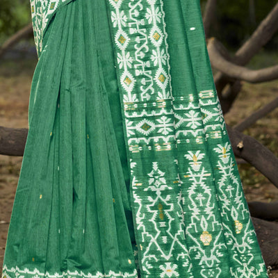 green-woven-linen-cotton-saree-with-tassels-8