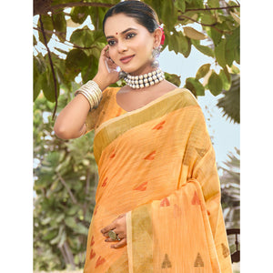 Light Orange Woven Cotton Blend Saree