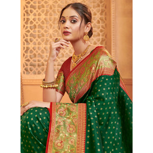 green-floral-woven-banarasi-silk-saree-with-tassels-7