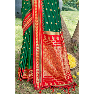 green-woven-paithani-banarasi-silk-saree-with-tassels-1