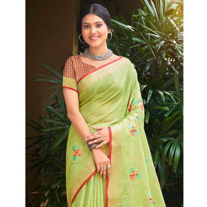 green-floral-embroidered-linen-saree-with-tassels-1