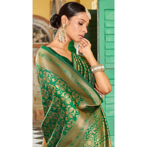 green-floral-woven-banarasi-silk-saree-with-tassels-4