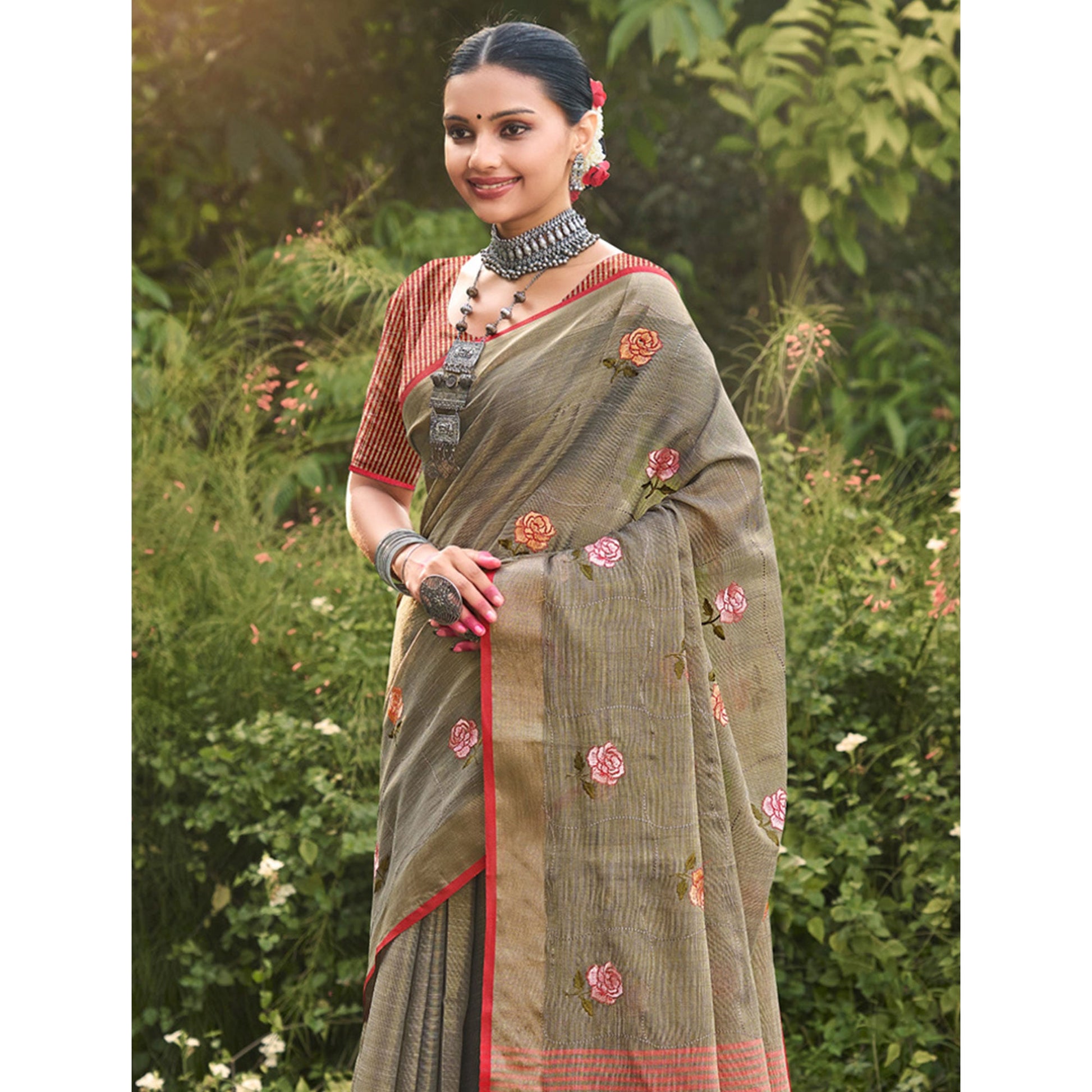 grey-floral-embroidered-linen-saree-with-tassels-1