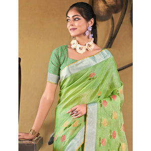 green-floral-embroidered-linen-saree-with-tassels-3
