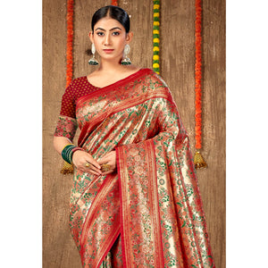 Maroon Floral Woven Banarasi Silk Saree