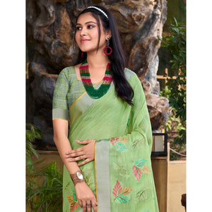 green-floral-embroidered-linen-saree-with-tassels