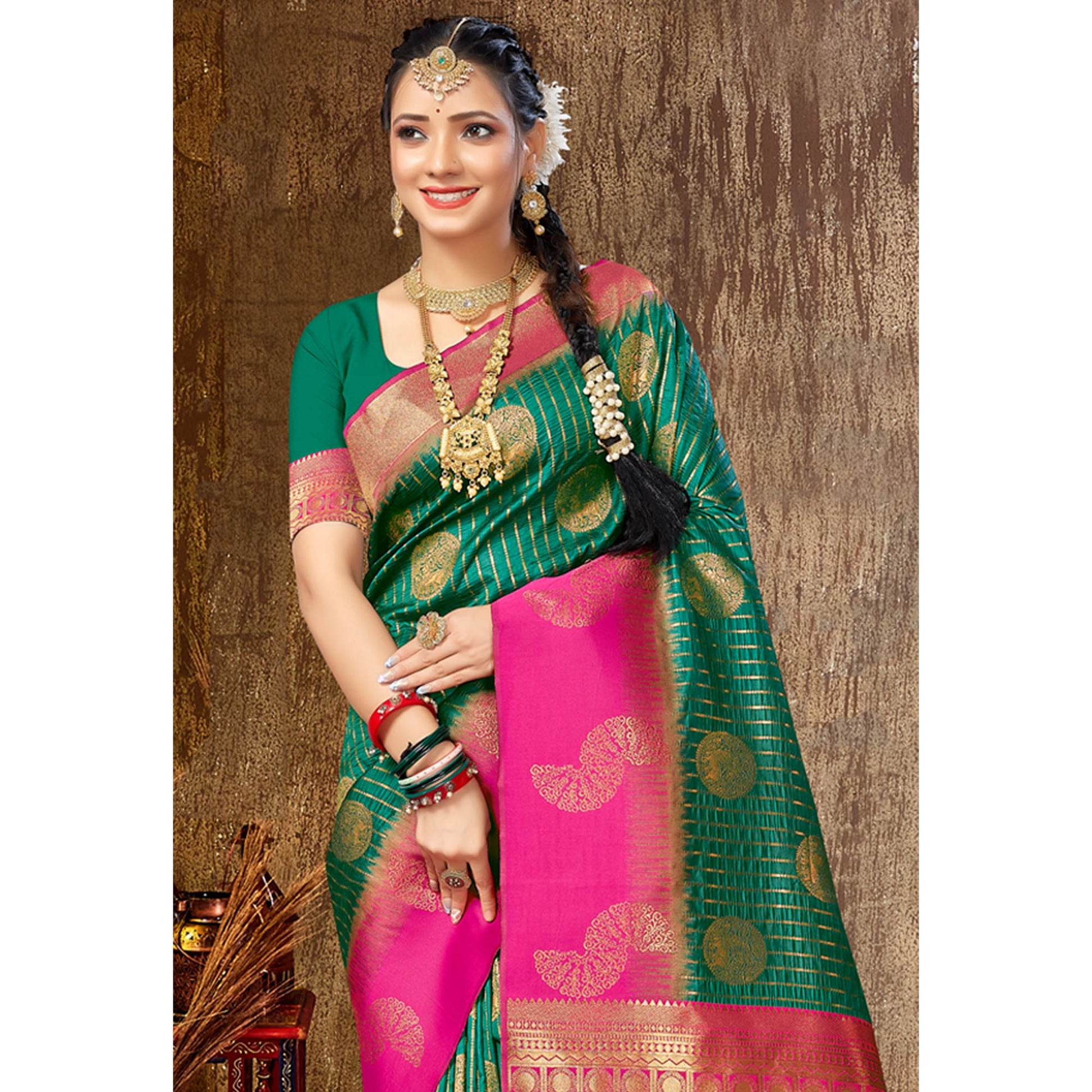 73green-woven-banarasi-silk-saree-with-tassels