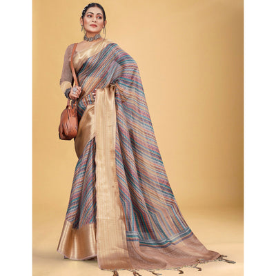 Multicolor Checks Woven Bhagalpuri Silk Saree With Tassels