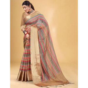 Multicolor Checks Woven Bhagalpuri Silk Saree With Tassels
