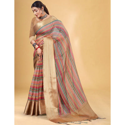 Multicolor Checks Woven Bhagalpuri Silk Saree With Tassels