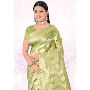 Light Green Woven Cotton Blend Saree