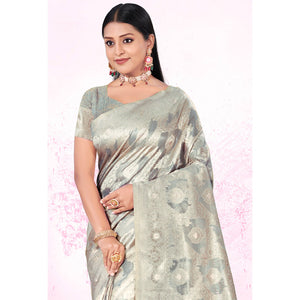 Grey Woven Cotton Blend Saree