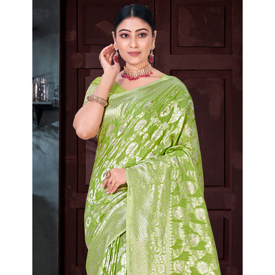 green-floral-woven-cotton-blend-saree-2