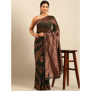 Bottle Green Floral Woven Cotton Silk Saree