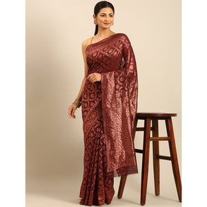 Maroon Floral Woven Cotton Silk Saree