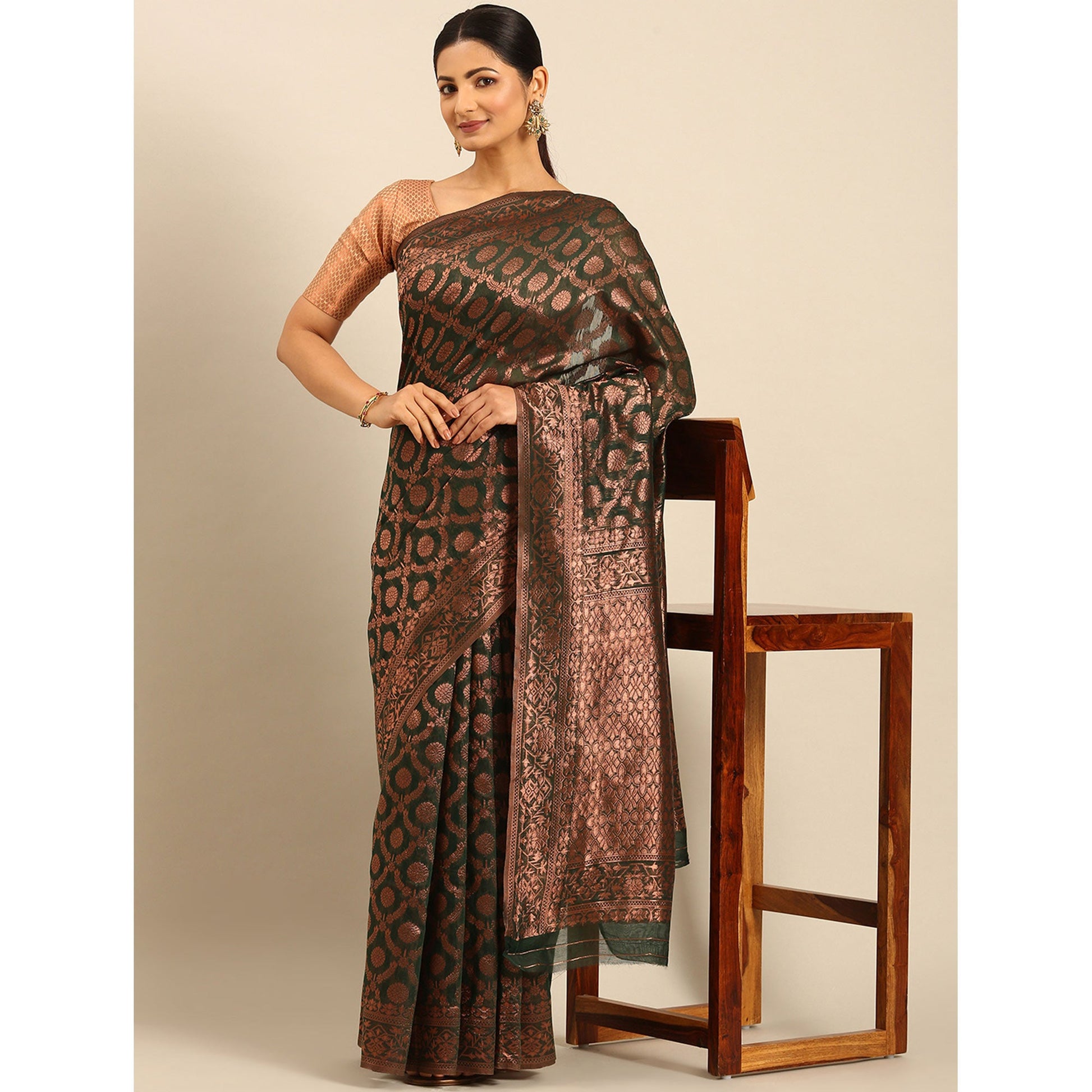 green-floral-woven-cotton-silk-saree-3