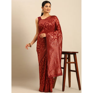 Maroon Floral Woven Cotton Silk Saree