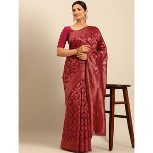 Magenta Floral Woven Cotton Silk Saree