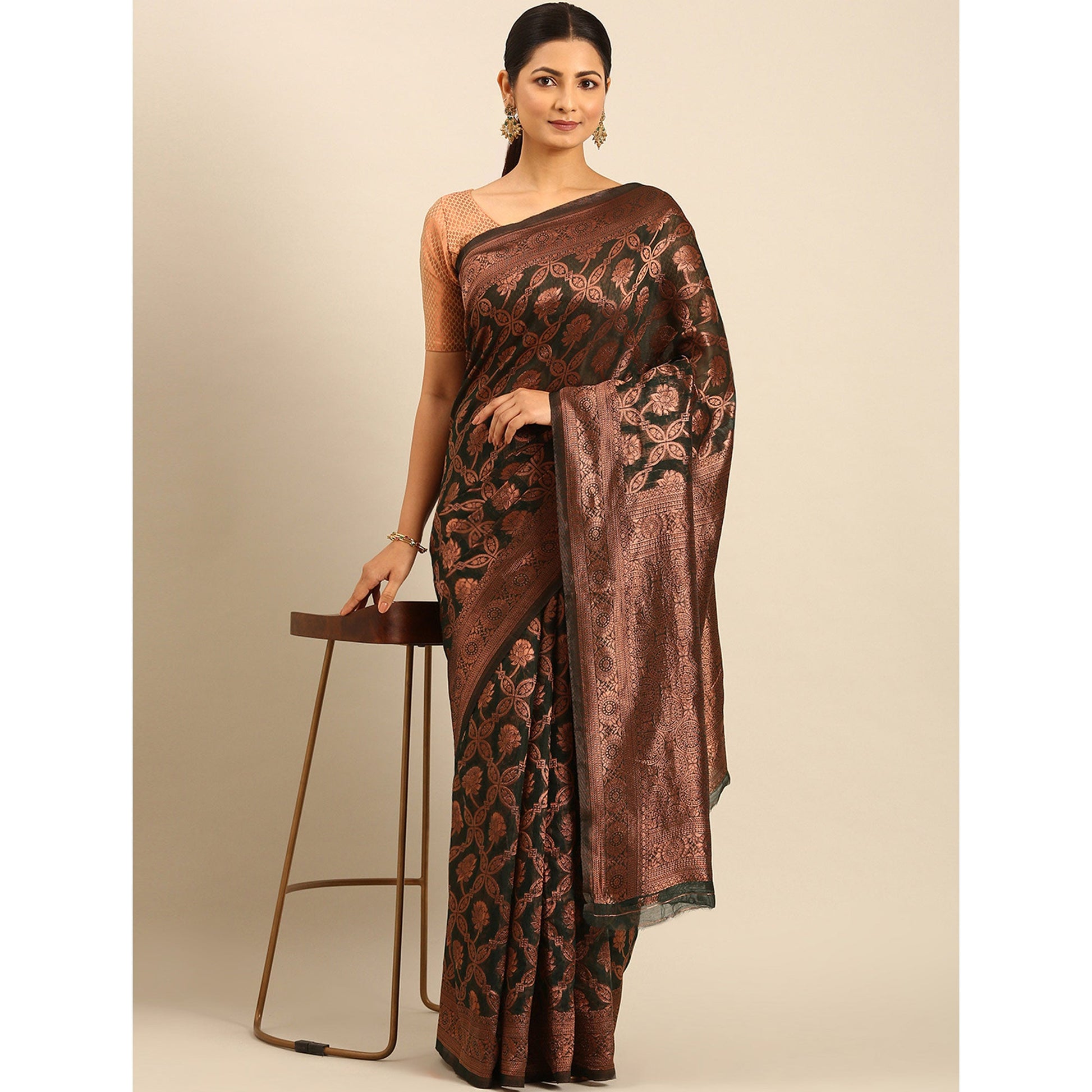 green-floral-woven-cotton-silk-saree-6