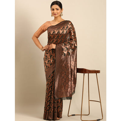 Bottle Green Floral Woven Cotton Silk Saree