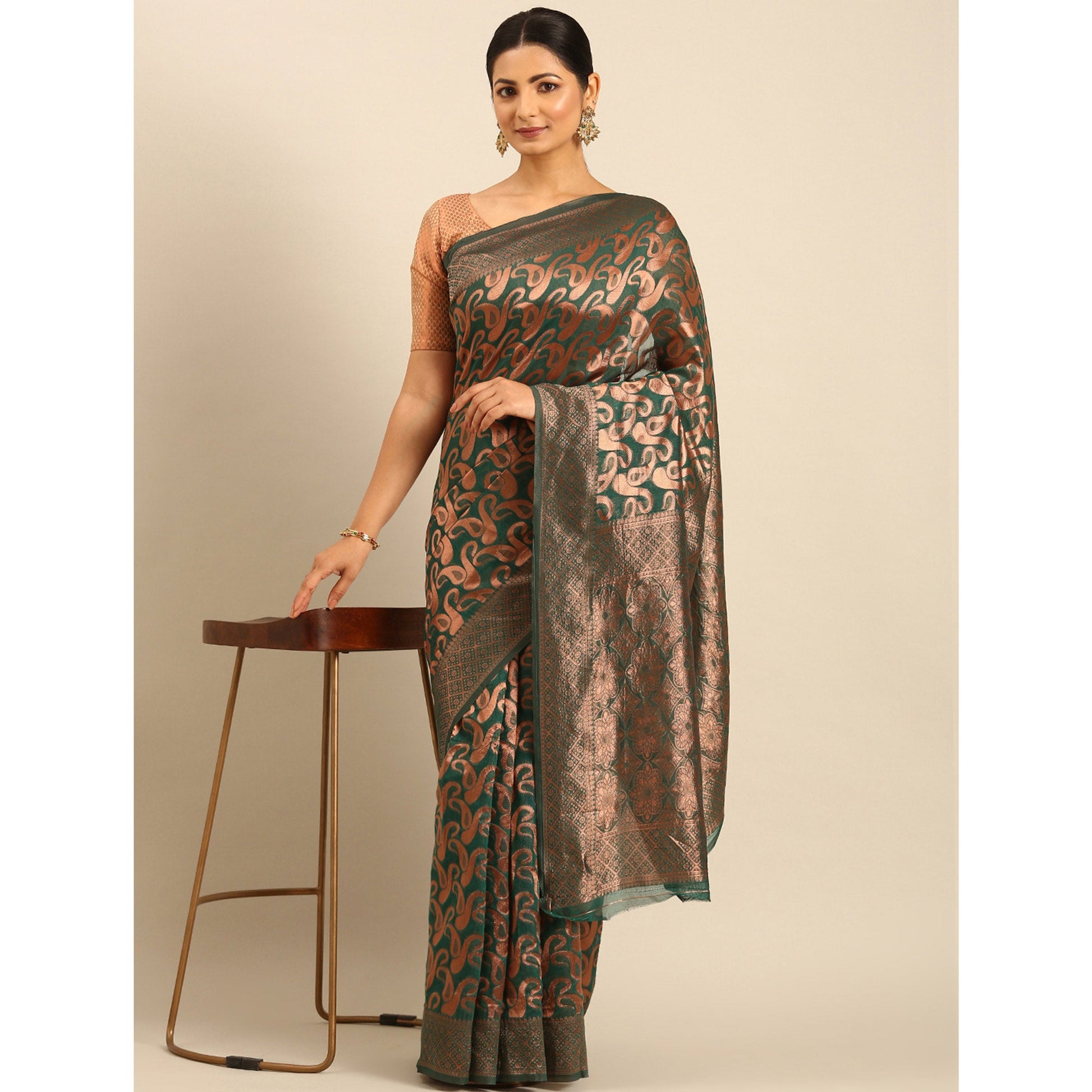 green-floral-woven-cotton-silk-saree-7