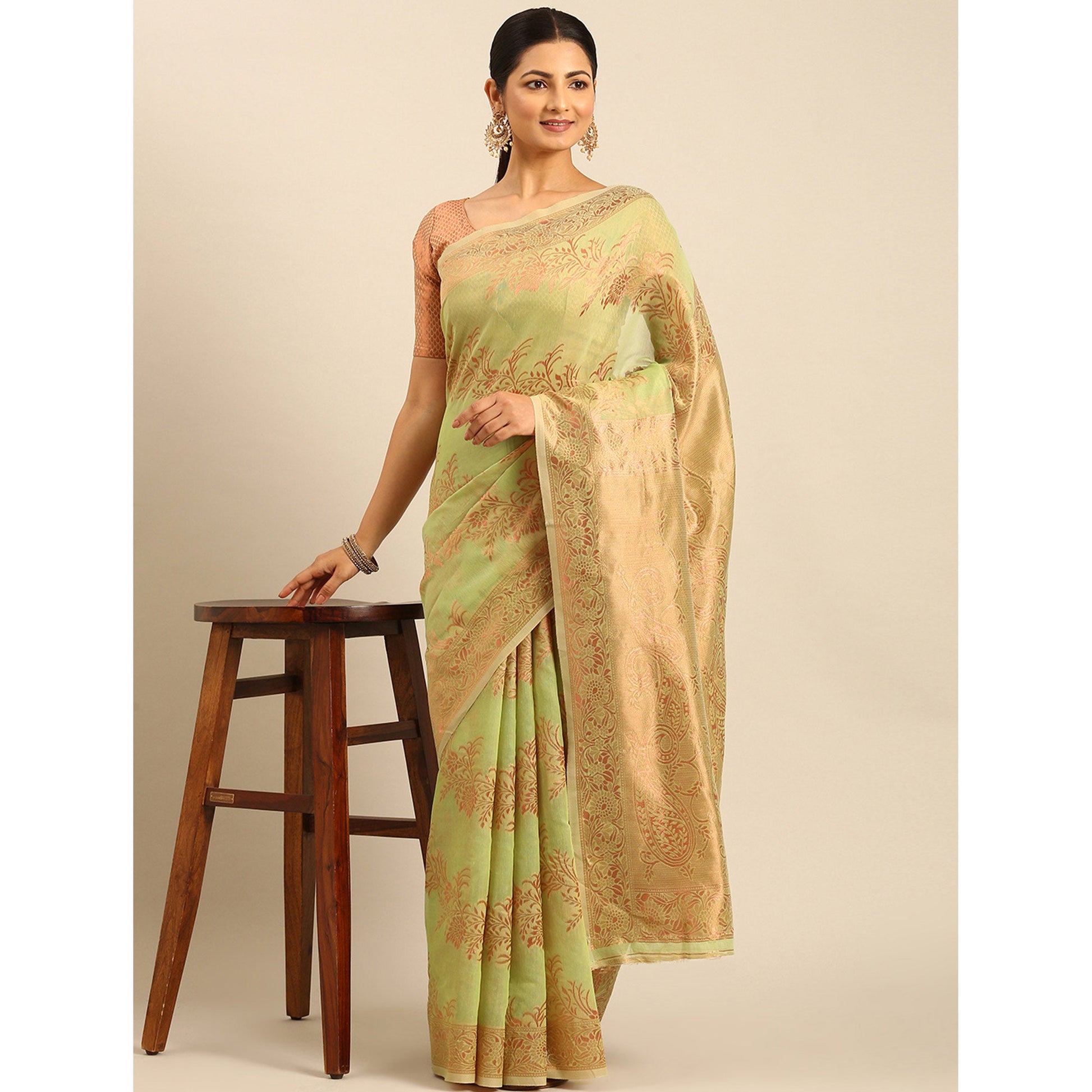 green-floral-woven-cotton-silk-saree-9