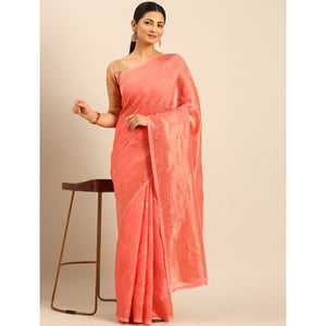 Gajari Pink Floral Woven Cotton Silk Saree