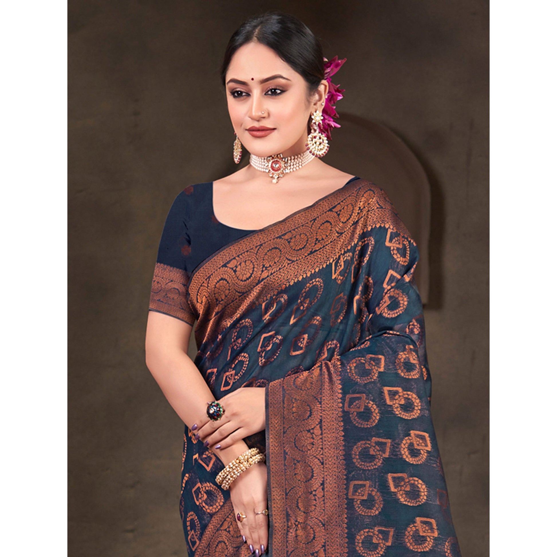 Blue Woven Cotton Silk Saree