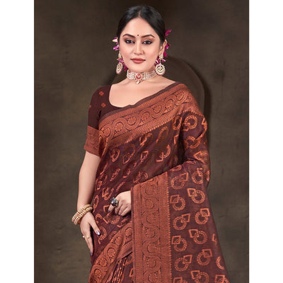 Burgundy Woven Cotton Silk Saree