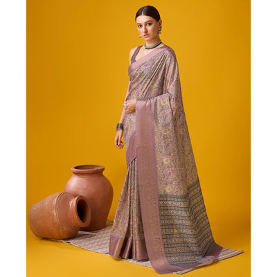 Mauve Digital Printed Cotton Silk Saree With Border