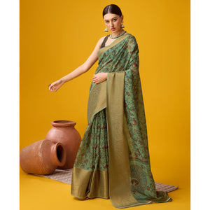green-digital-printed-cotton-silk-saree-with-border