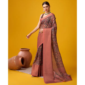 Mauve Digital Printed Cotton Silk Saree With Border