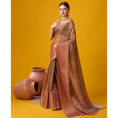 Mauve Digital Printed Cotton Silk Saree With Border