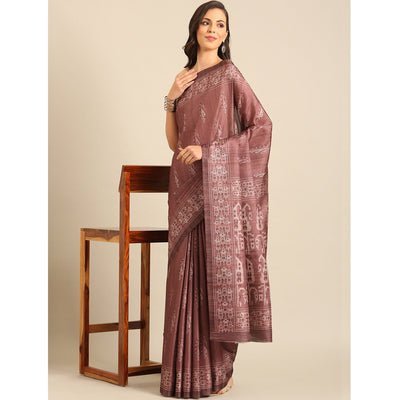 Dusty Rose Pink Digital Print Cotton Saree