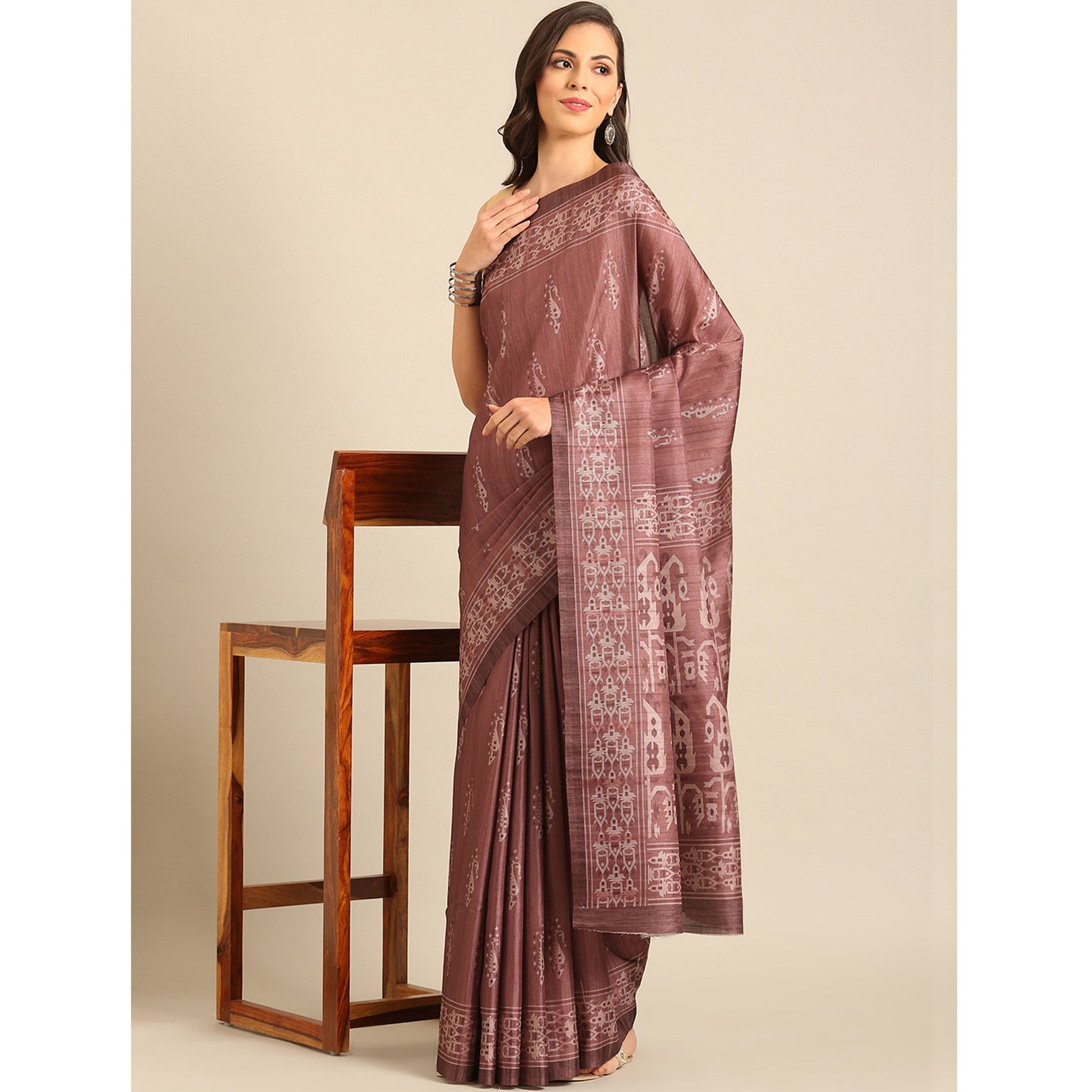 Dusty Rose Pink Digital Print Cotton Saree