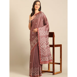Dusty Rose Pink Digital Print Cotton Blend Saree