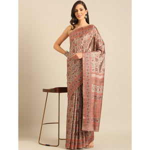 Light Peach Floral Digital Printed Cotton Blend Saree