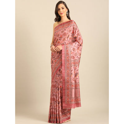 Light Pink Floral Digital Printed Cotton Blend Saree
