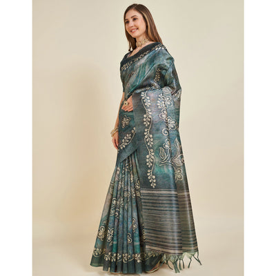 grey-digital-printed-bhagalpuri-silk-saree-with-tassels-1