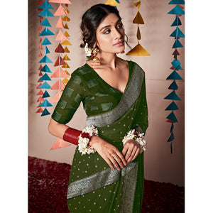 green-foil-printed-with-woven-border-georgette-saree