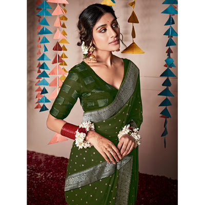green-foil-printed-with-woven-border-georgette-saree