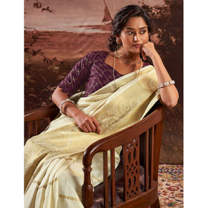 Cream Woven Cotton Silk Saree