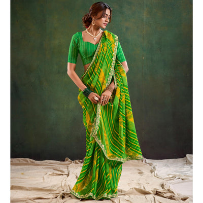 green-printed-chiffon-saree-with-sequins-border-2