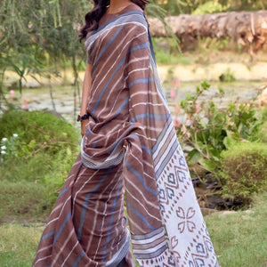 Brown Leheriya Printed Linen Saree
